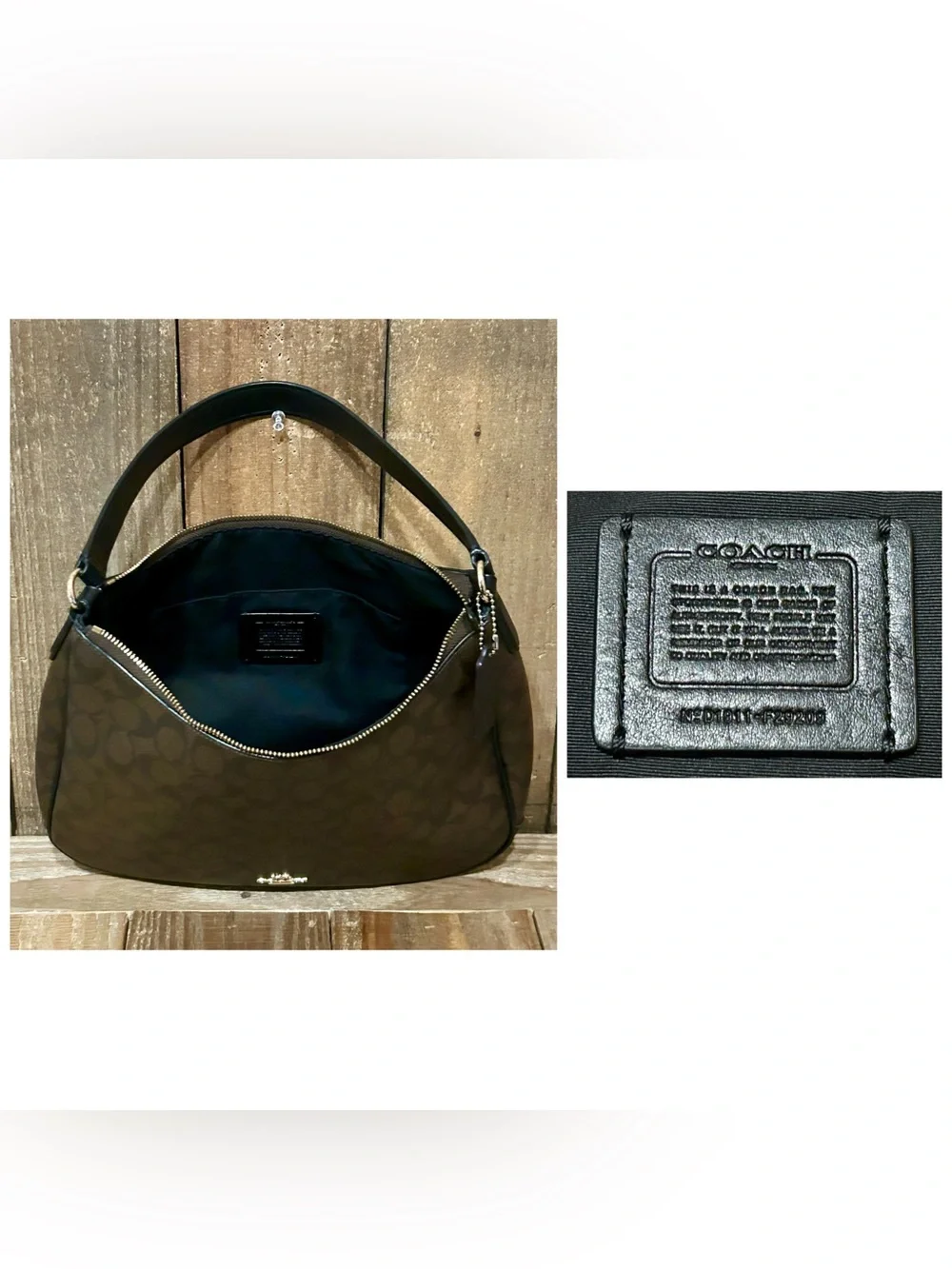 Coach. 5 Piece. Signature Zip Bag & Free Wallet, Glasses/Case, Scarf & Dust Bag. - Picture 4 of 16